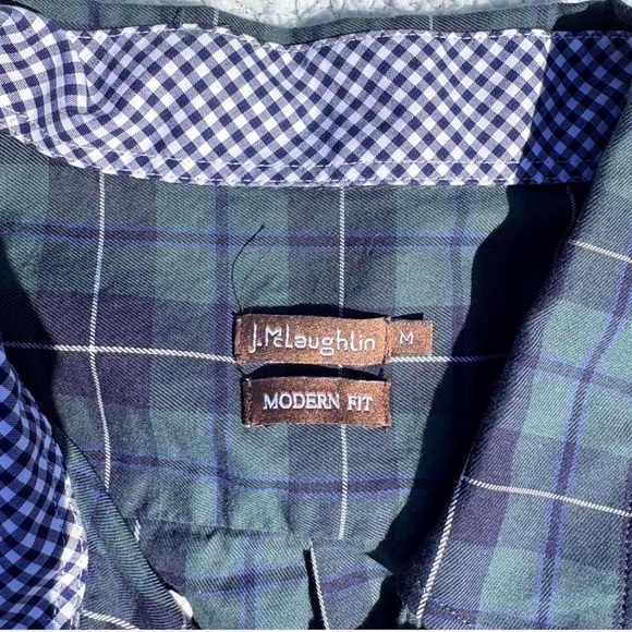 J. McLaughlin Men Dark Green Plaid Button Down Shirt Size Medium - Picture 7 of 8